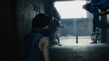 V's blue and gold costume