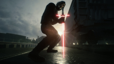 Robeless Kylo Ren's costume and V's lightsaber