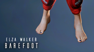 Claire corresponds barefoot to the motorcycle suit!