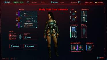 One-piece suit with gun strap (female V)