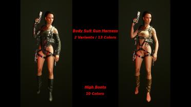 One-piece suit with gun strap (female V)