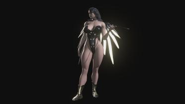 Lady wears angel wings of Overwatch