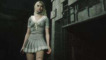 Ada & Claire Grey Blonde Navy Girl in Fishnet Stockings