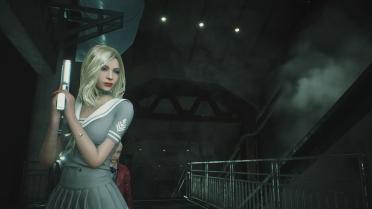 Ada & Claire Grey Blonde Navy Girl in Fishnet Stockings