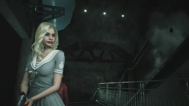 Ada & Claire Grey Blonde Navy Girl in Fishnet Stockings