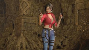 Ada Sexy Red Jeans Suit