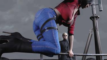 Ada Sexy Red Jeans Suit