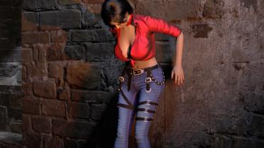 Ada Sexy Red Jeans Suit