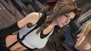 Aerith borrows Tifa's clothes